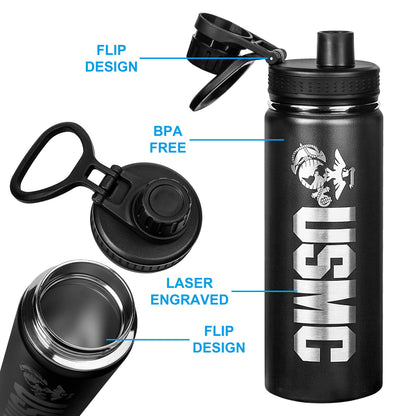 USMC 20oz Water Bottle | Marine Corps Double Wall Vacuum Insulated Stainless Steel | Disabled Vet Owned Business | USMC 20oz Water Bottle