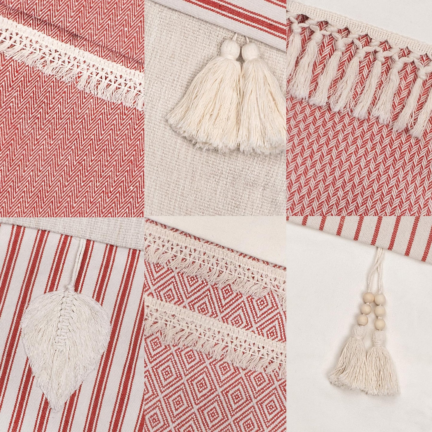 GEX Christmas Stockings 6 Pack for Family 20" Large Rustic Farmhouse Country Red Xmas Stockings with Tassels Hanging Ornament Decorations for Fireplace Xmas Season (Red, Set of 6)
