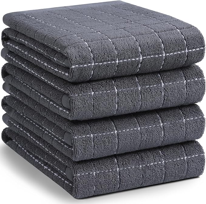 Homaxy 100% Cotton Terry Kitchen Towels, Checkered Designed, Soft and Super