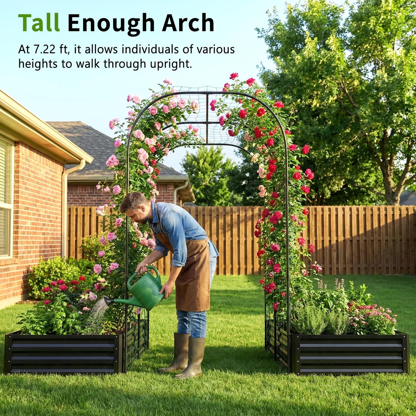 DoCred 3 in 1 Raised Garden Bed with 87in Tall Arch Trellis for Climbing Plants, Galvanized Planter Garden Box Outdoor for Gardening, Climbing Vegetables, Flower, Black