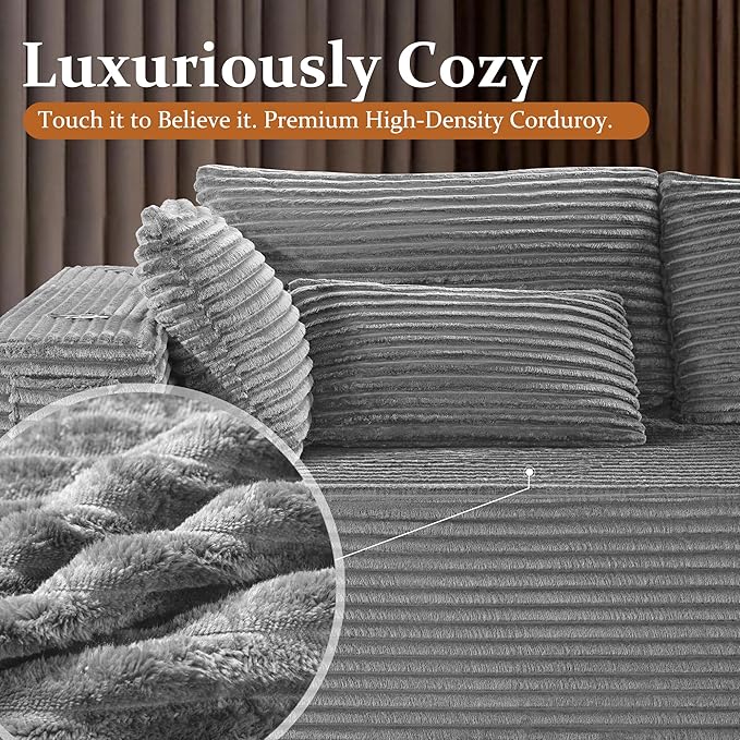 108" Oversized Cloud Sectional Couch, Comfort L Shaped Boneless Couch