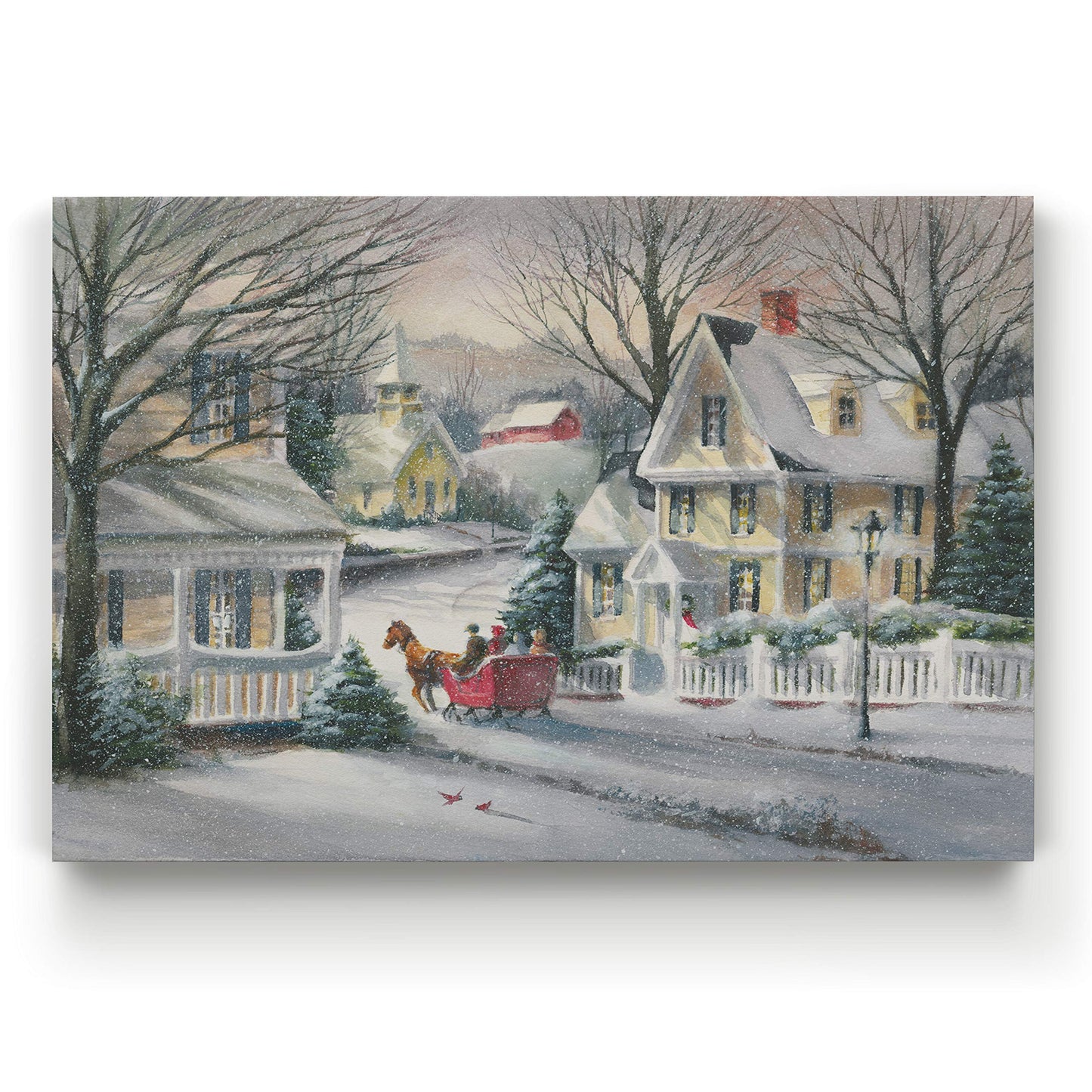 Renditions Gallery Canvas Wall Art Paintings for Home Decorations Snowy Village Sleigh Ride Wall Hanging Abstract Prints for Bedroom Dining Living Room Office Home Kitchen Wall Decor - 32"X48" LT18