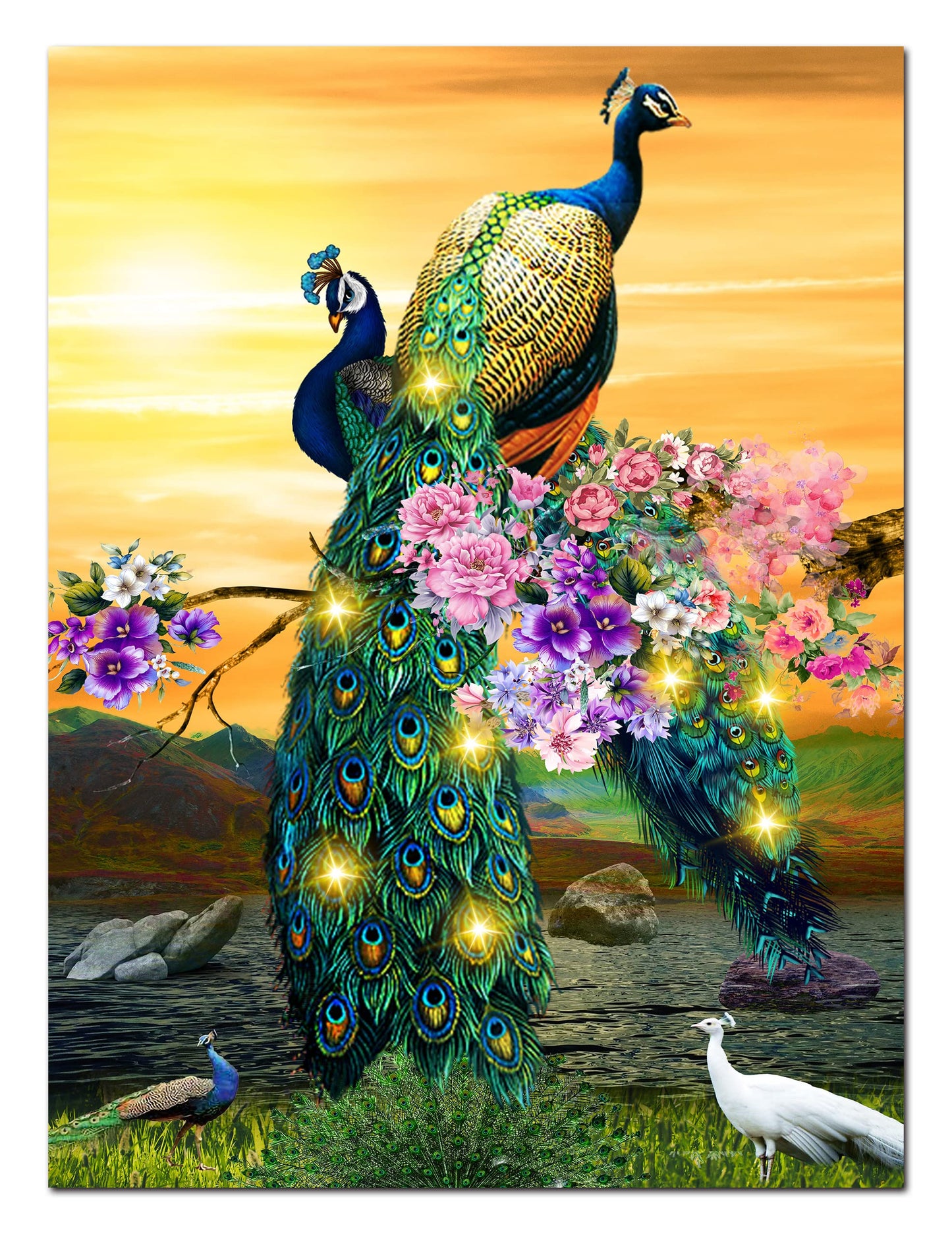 alottagifts Peacock Paradise Lighted Canvas Wall Art Print 16" x 12" With Timer | LED Canvas Canvas Wall Art Print Design (Peacock Sun,16" x 12")
