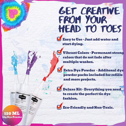 KUMBER Tie Dye Kit Kids - 5 Colours with Extra Dye Powder, Rubber Bands, Gloves and Funnel - Art and Craft Set for Dyeing Clothes, Creative Games & Activities - Suitable for Kids and Adults