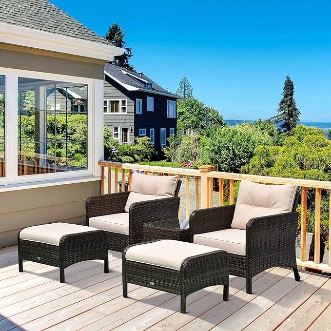 Outsunny 5 Pieces Rattan Wicker Lounge Chair Outdoor Patio Conversation Set