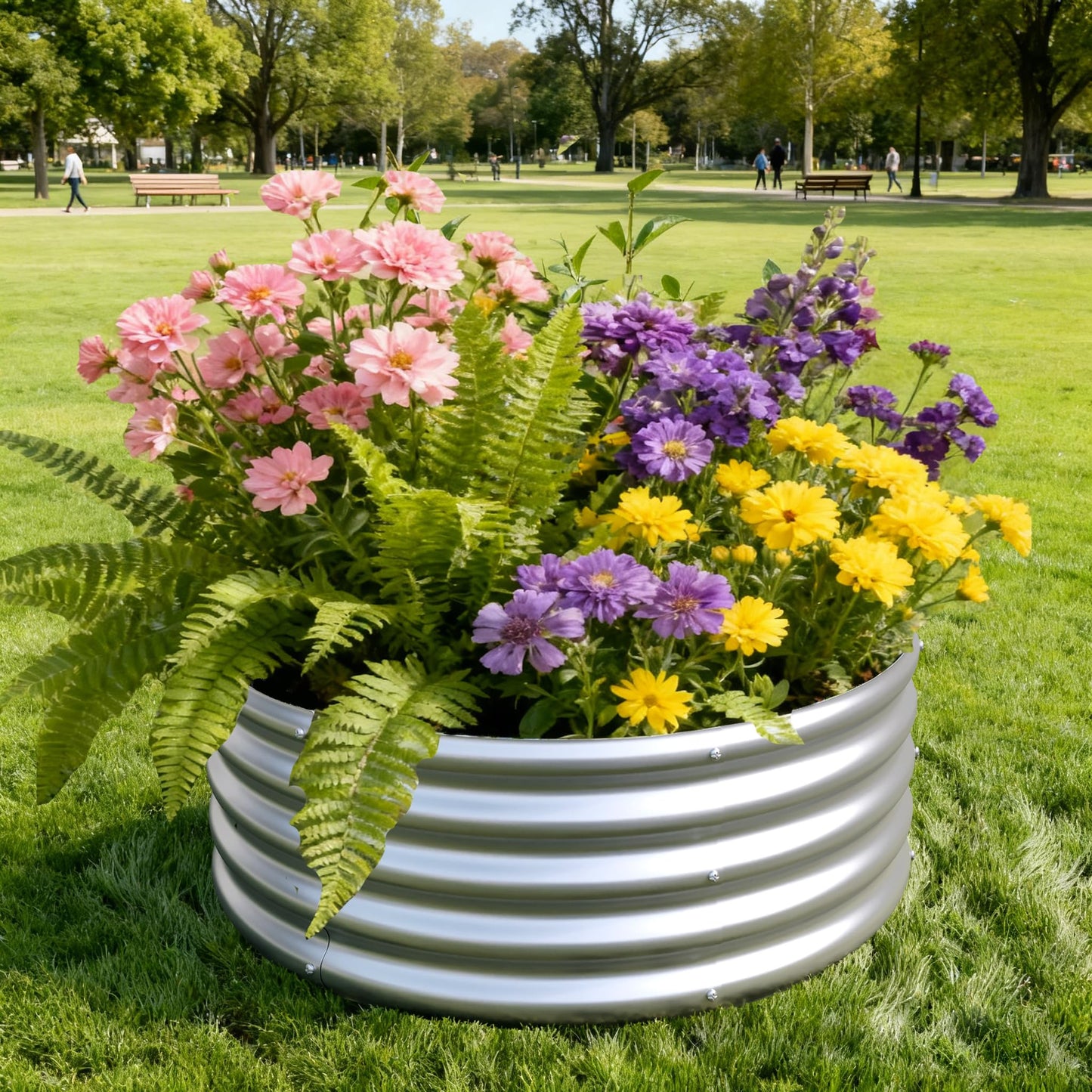 Foxlang 3x3x1ft(2 Pack) Galvanized Round Raised Garden Bed,Outdoor Planter Box Metal Patio Kit Planting Bed for Vegetables Flowers Herb,Silver