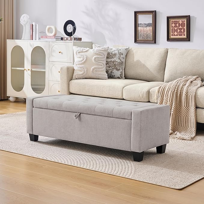 Huatean Home 43" Ottoman with Storage, Storage Ottoman Bench with Safety Hinge