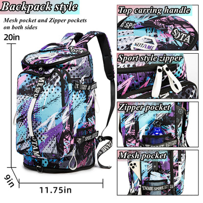 Gym Duffle Bag Backpack with Shoe Compartment,4 ways Travel Backpack for Women and Men,Multi-Functional Weekender bag with Waterproof Layer&Laptop Compartment for Fitness, Travel,Camping(Multicolor)