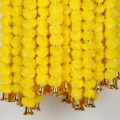Marubhumi 5 PC 4.5 Feet Artificial Marigold Flower Garland with Bells for Diwali, Wedding, Home & Festival Decoration (Yellow)