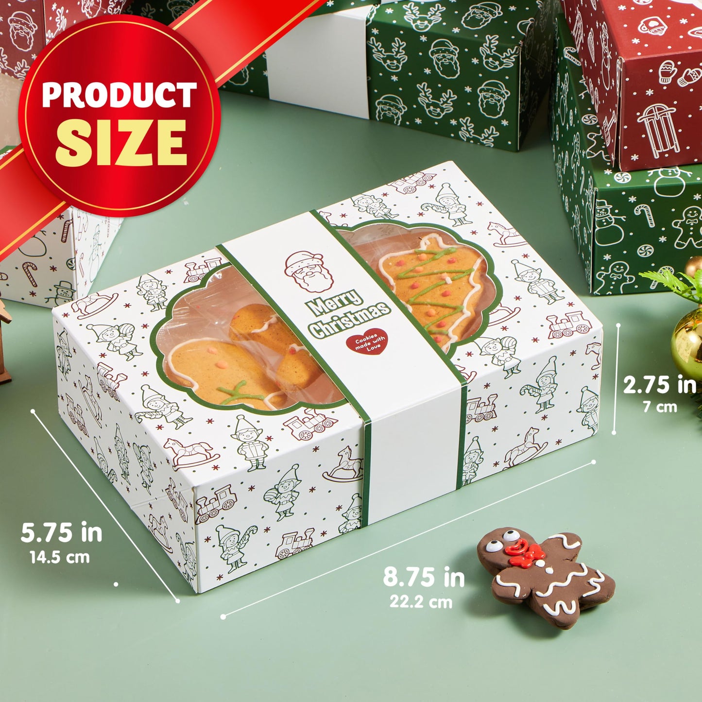 JOYIN 12PCS Christmas Cookie Boxes for Gift Giving, 8.5" x 5.75" x 2.75" Xmas Holiday Bakery Treat Boxes with Window, 4 Design Cookie Containers Box for Baked Goods, Cupcake, Pastry, Candy