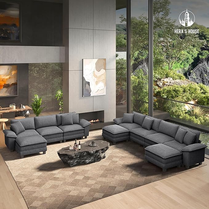 HERA'S HOUSE 124" Modular Sectional Sofa, Oversized U Shaped Couches