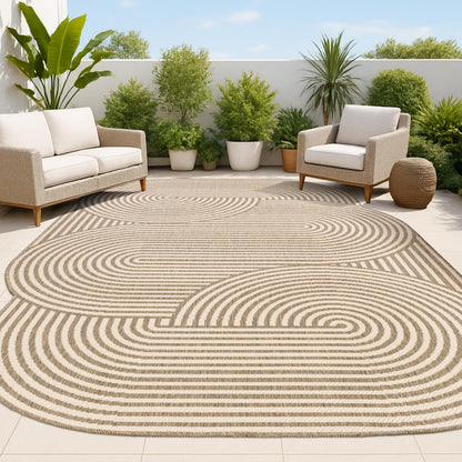 JONATHAN Y Geometric Arch Stripe Indoor Outdoor Area Rug 5X8 Beige/Brown, Margot Modern for Backyard, Patio, Porch, Easy-Cleaning, High Traffic, Pet-Friendly, Non-Shedding (SHP201A-5)