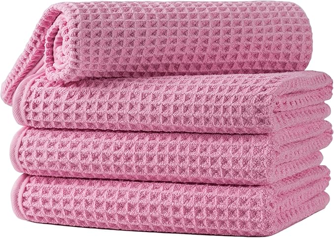 Microfiber Waffle Hand Towels, 4 Pieces, Fast Drying, Lint Free 430 GSM