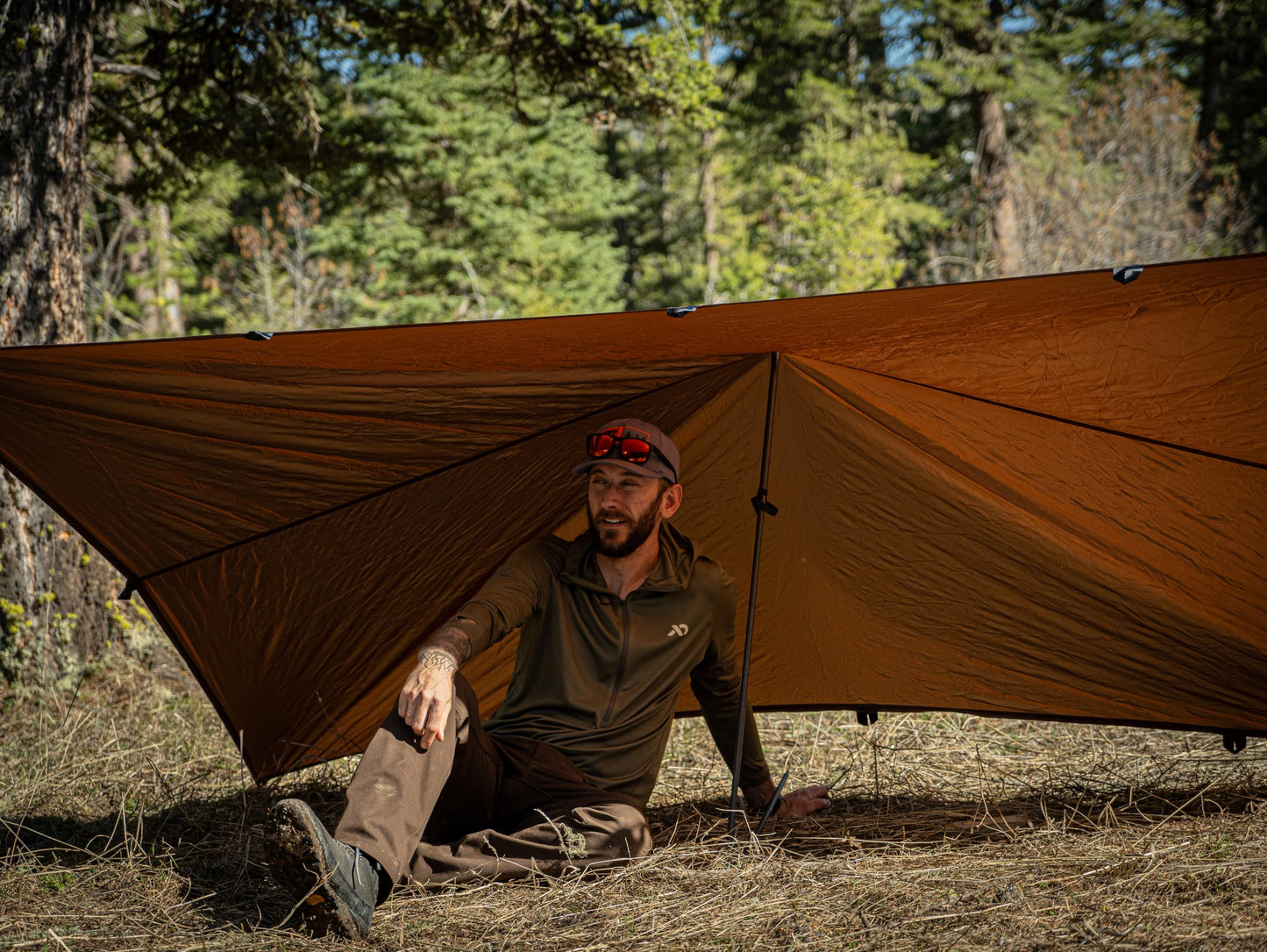 VIAM Outdoors Switchback Tan Tarp: Waterproof Camping Tarp for Hunting, Glassing, Hammock Rain Fly, Ultralight Backpacking Gear Sun Shelter & Heavy Duty Outdoor Protection - 1.1oz