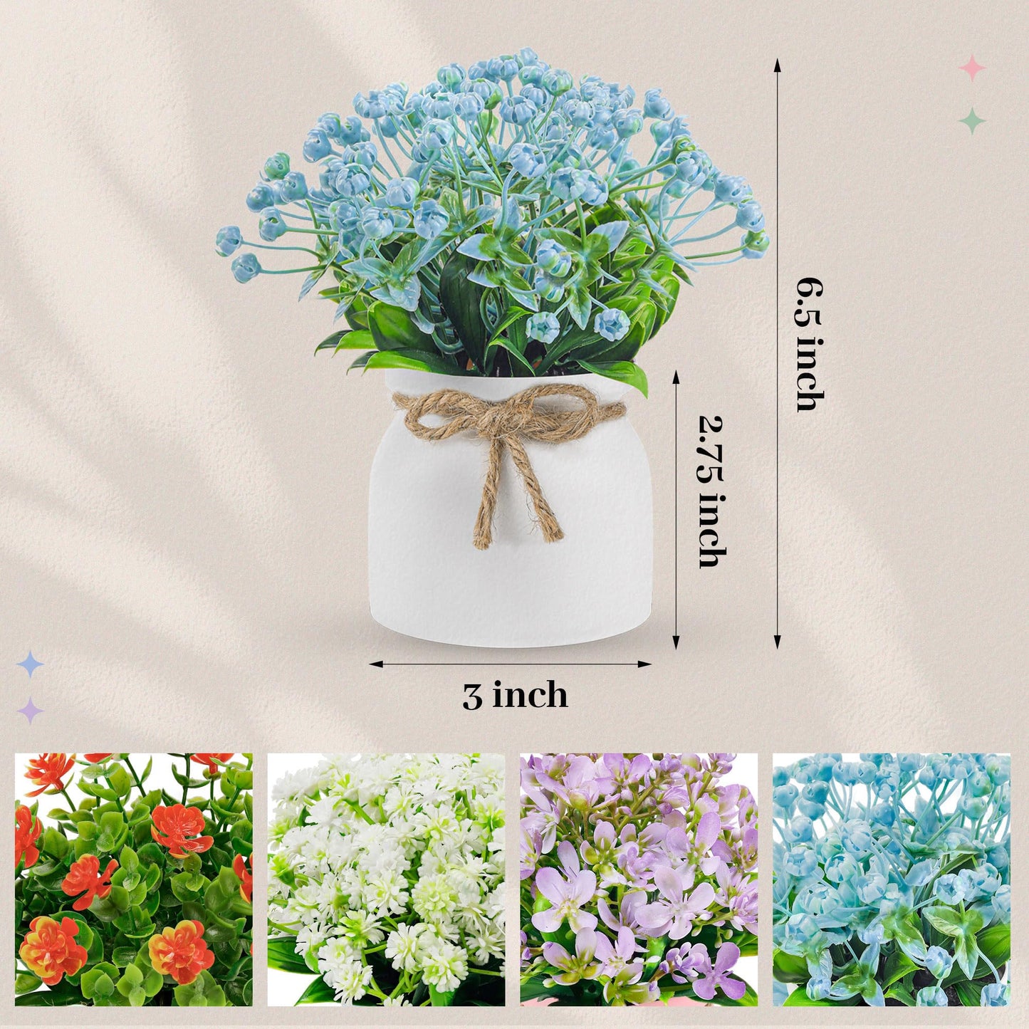 Der Rose 4 Pack Fake Flowers Artificial Plants Indoor for Home Kitchen Office Dining Centerpiece Table Decorations