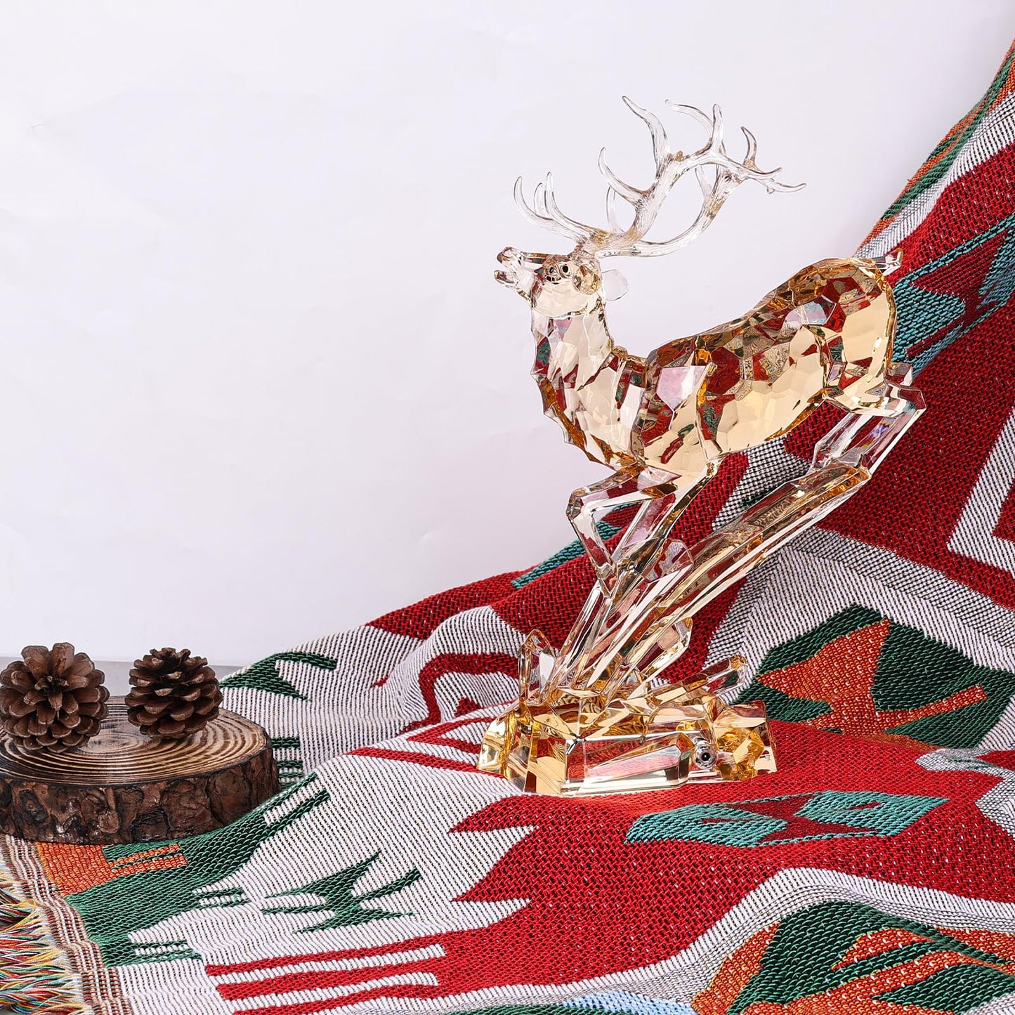LCCCK Gold Clear Acrylic Large Deer Figurine, 11.8" Tall Reindeer Christmas Decoration, High End Deer Statue with Glass-Like Crystal Finish, for Christmas Indoor Table Top or Gift -with LED Light