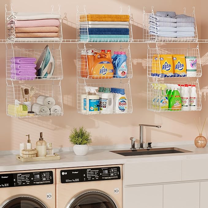 3-Pack Large Hanging Laundry Basket: Wire shelves