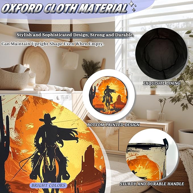 Personalise Western Cowboy Laundry Basket Oxford Cloth Desert Horse Laundry