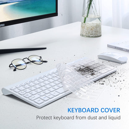 Wireless Keyboard and Mouse Ultra Slim Combo, TopMate 2.4G Silent Compact USB 2400DPI Mouse and Scissor Switch Keyboard Set with Cover, Batteries Included, for PC/Laptop/Windows/Mac - Gray Black