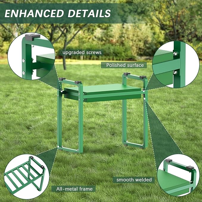 FLINTER 10.2" Wider Garden Kneeler and Seat, Heavy Duty Thick Gardening Bench for Kneeling and Seat - Garden Kneelers for Seniors, Gardening Stools for Women, Grandparents, Gardeners, Green