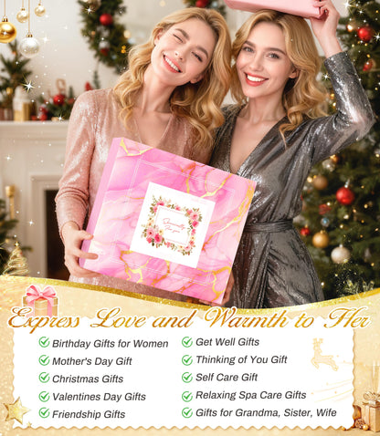 Birthday Gifts Basket for Women Mom Her Sister Grandma, Get Well Self Care Gift For Friend, Relax Spa Set-Luxury Flannel Blanket Rose Flower, Wife Gift Mothers Day Christmas Valentines Jeowoqao