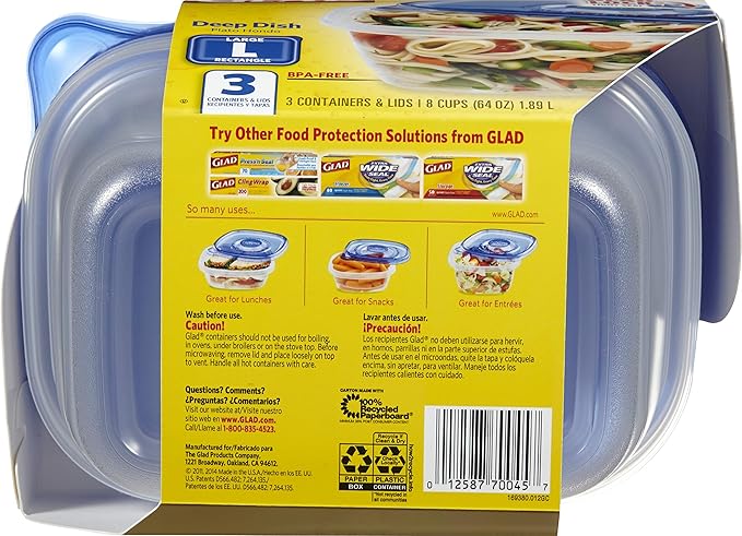 Glad GladWare Deep Dish Food Storage Containers, Large Rectangle