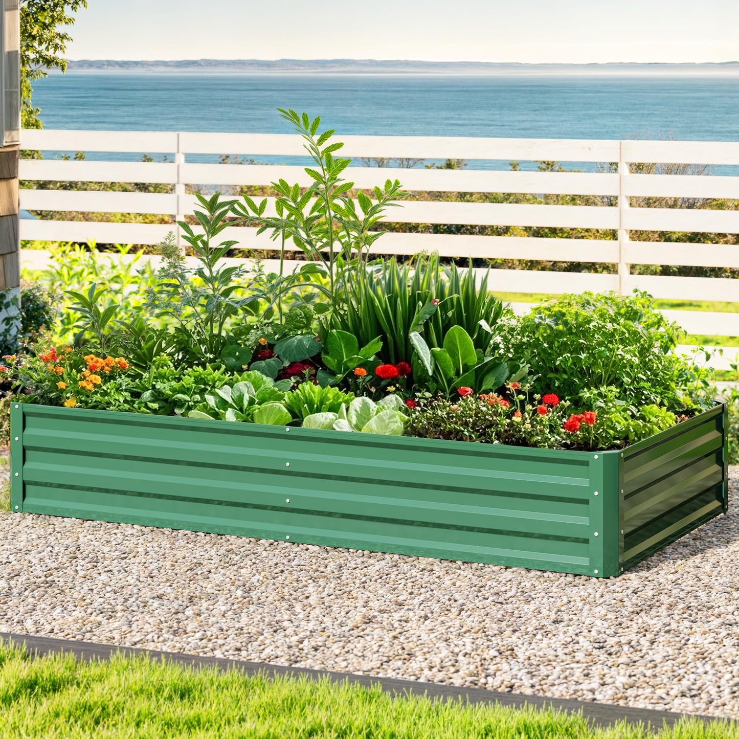 DWVO 2pcs 6 x 3 x 1 FT Raised Garden Bed Kit, Outdoor Galvanized Flower Bed with Gloves, Large Metal Planter Box for Vegetables, Flowers, Herbs, Fruits, Green