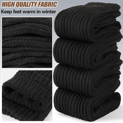 Sandsuced Pilates Grip Slouchy Yoga Socks Winter Warm Cozy Scrunch Boot Grippy Crew Slipper Socks 4 Pairs for Women Gift Stocking Stuffers(Black,M)