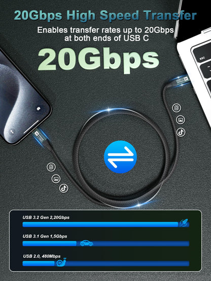 USB C Monitor Cable 10FT-8K@60Hz USB-C Video Cable-100W PD Fast Charging-USB 3.2 Gen 2 20Gbps Type-C Data Transfer, USBC to USBC Video Cable for iPhone 15/16 Plus Pro Max, MacBooks, iPad