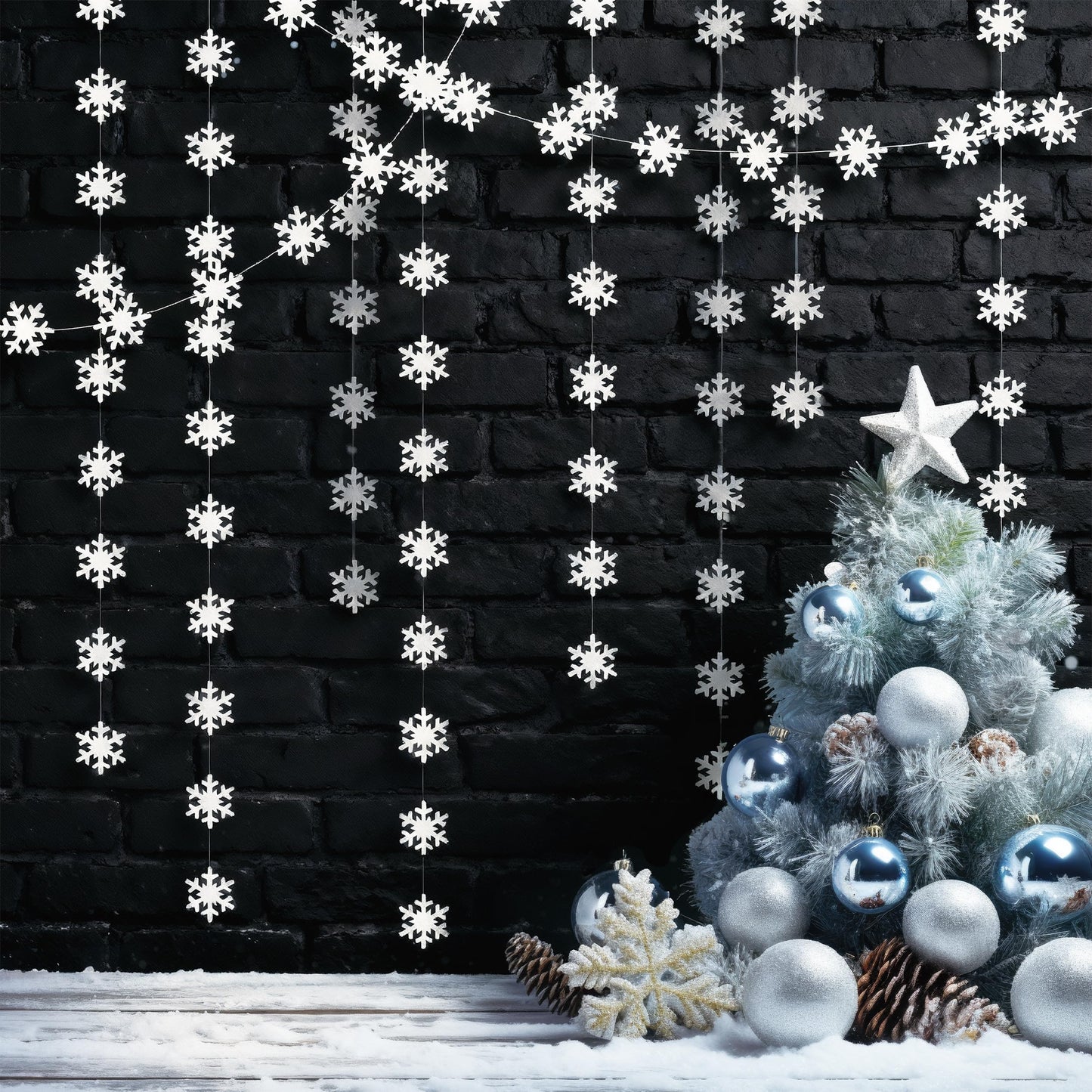 Cheerland Snowflake Garland Winter Wonderland Party Decorations White Snow Flake Hanging Paper Snowflakes Decor Snow Streamer for Birthday Holiday Baby Shower Office Classroom Winter Party Supplies