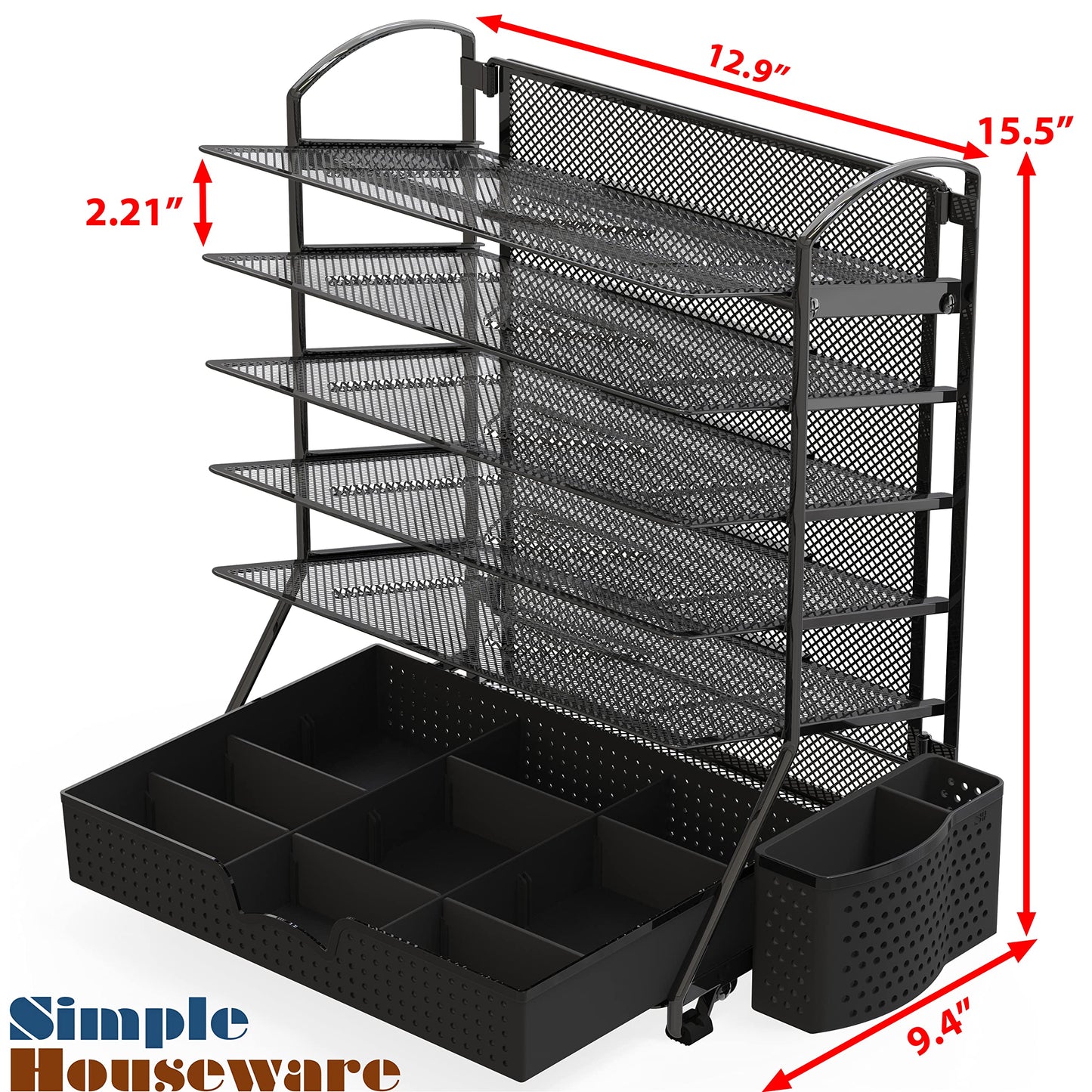 Simple Houseware 6-Tier Desk Document File Tray Organizer with Supplies Sliding Drawer, Black