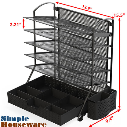 Simple Houseware 6-Tier Desk Document File Tray Organizer with Supplies Sliding Drawer, Black