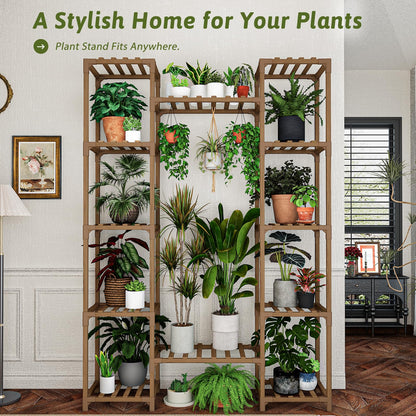 GENTINGBRO Large Plant Stand Indoor Outdoor 62.2“ Tall Plant Shelf Large Tiered Flower Stands for Multiple Display Wood Hanging Planter Holder for Living Room Garden Balcony Patio Decor
