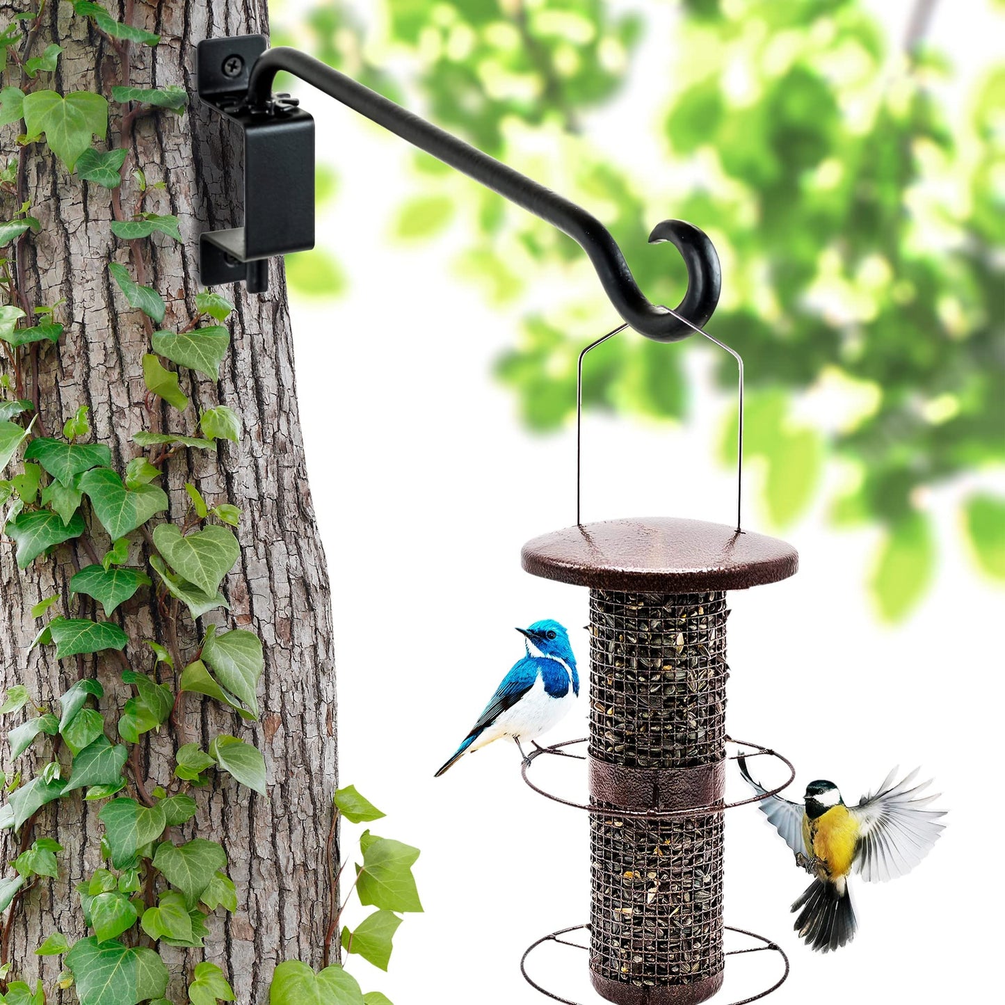 Qiang Ni Plant Hanger Outdoor: 12 Inch Bird Feeder Bracket for Garden Patio Decor - 2 PCS Swivel Adjustable Wall Mount Plant Hook for Hanging Flower Baskets