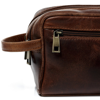 SID & VAIN wash Bag GATWICK Large Travel Overnight Wash Gym Shaving Bag Real Leather Toiletry Bag Leather Bag Men Women Unisex Brown