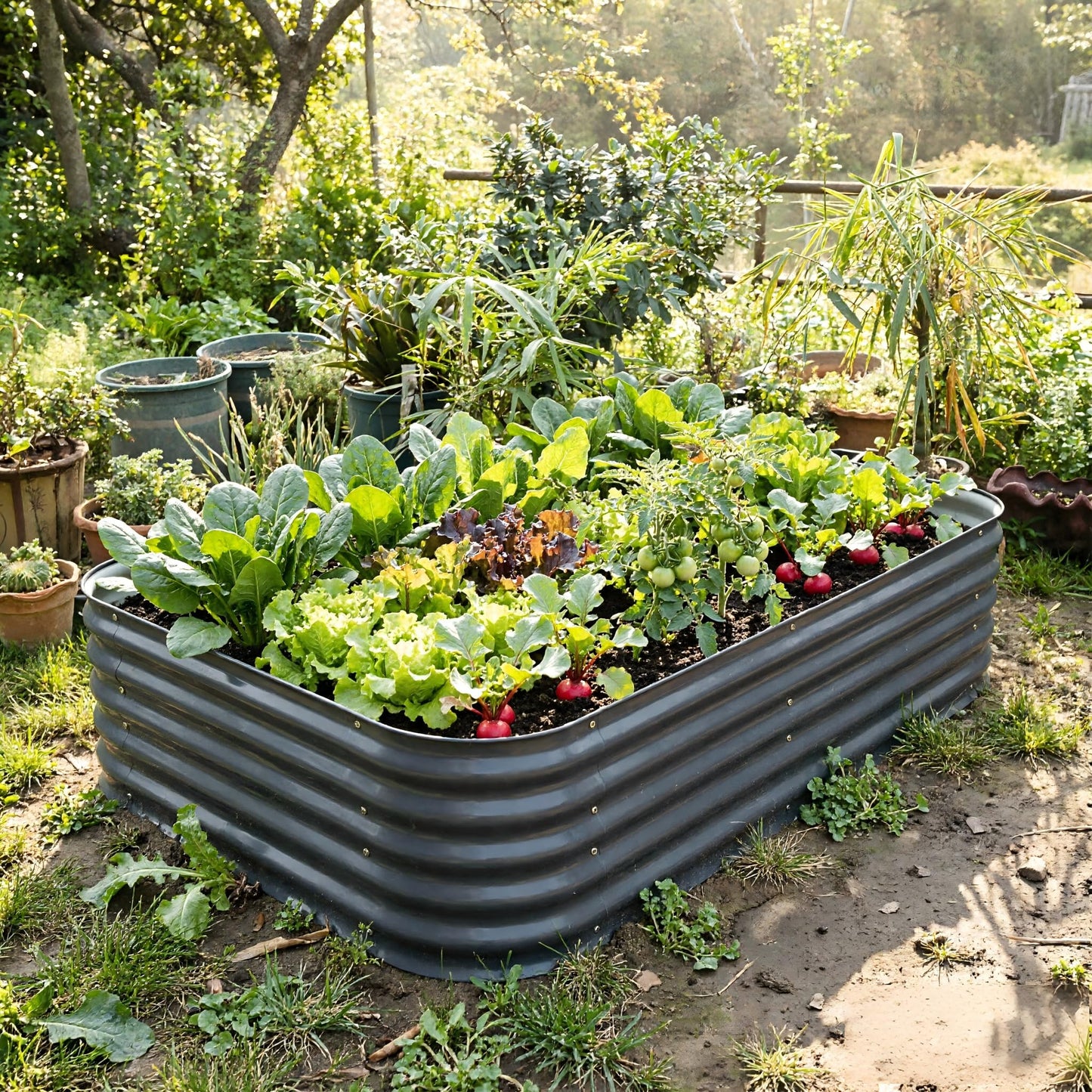 FarmGeo Raised Garden Bed Kit 8 x 2 x 1.4 ft, 9-in-1 Modular Metal Raised Garden Bed Outdoor, Powder-Coated Galvanized Planter Box for Vegetables, Herbs and Flowers （Gray）