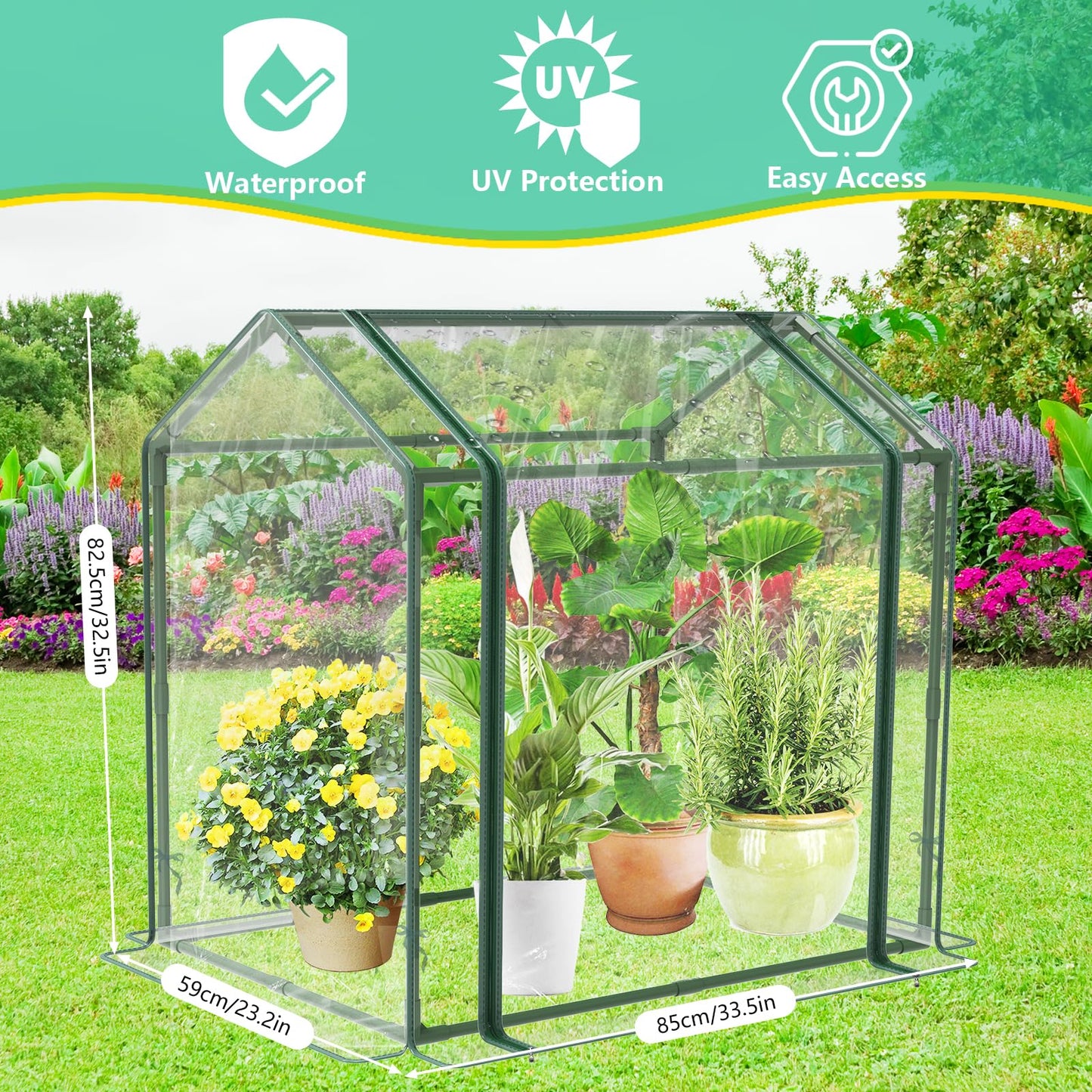 Mini Greenhouse for Indoor Outdoor Plants, Durable Green House with Roll-up Zipper Door，Grow Plant House Tent with Transparent PVC Cover 33.5”x23.2”x32.5”
