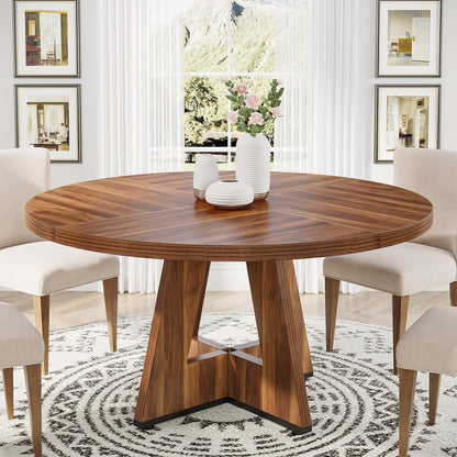 Tribesigns 47 inch Round Dining Table Wood Kitchen Table for Dining Room, 47" Dinner Room Tables for 4-6, Farmhouse Accent Furniture with Wooden Tabletop and Cross Base, Rustic Brown