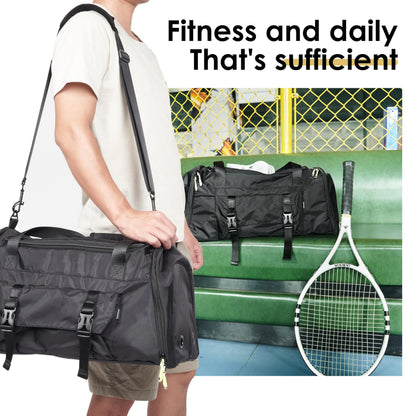 MOYSOON Small Gym Bag for Men & Women - Duffle Bag with Shoe Compartment, Multiple Pockets, Wet/Dry Compartment | Perfect for Travel, Fitness, Workout, Sports (Black)