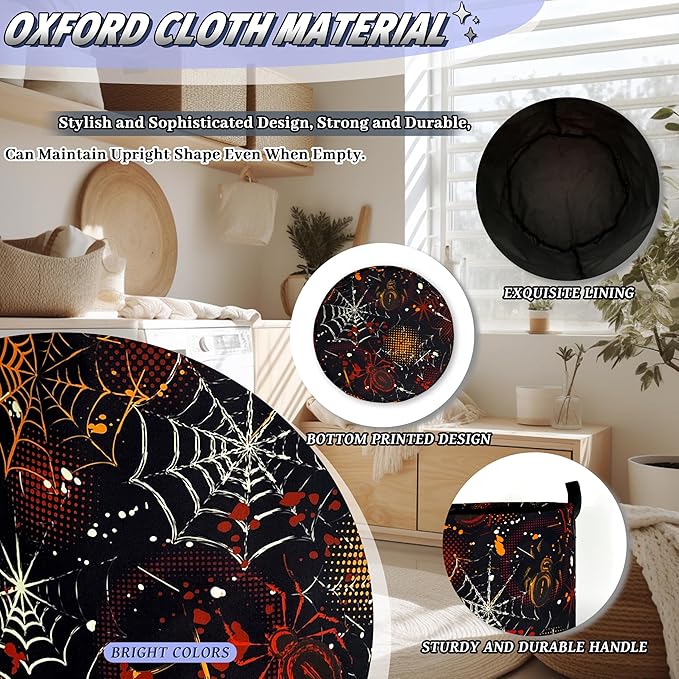 Colorful Spider Web Laundry Basket Foldable Oxford Cloth Halloween Laundry