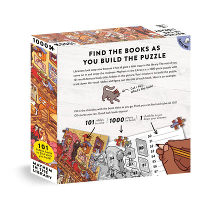 Mayhem in the Library: Jigsaw Puzzle with 101 Hidden Book Titles to Discover, for Book Lovers and Readers