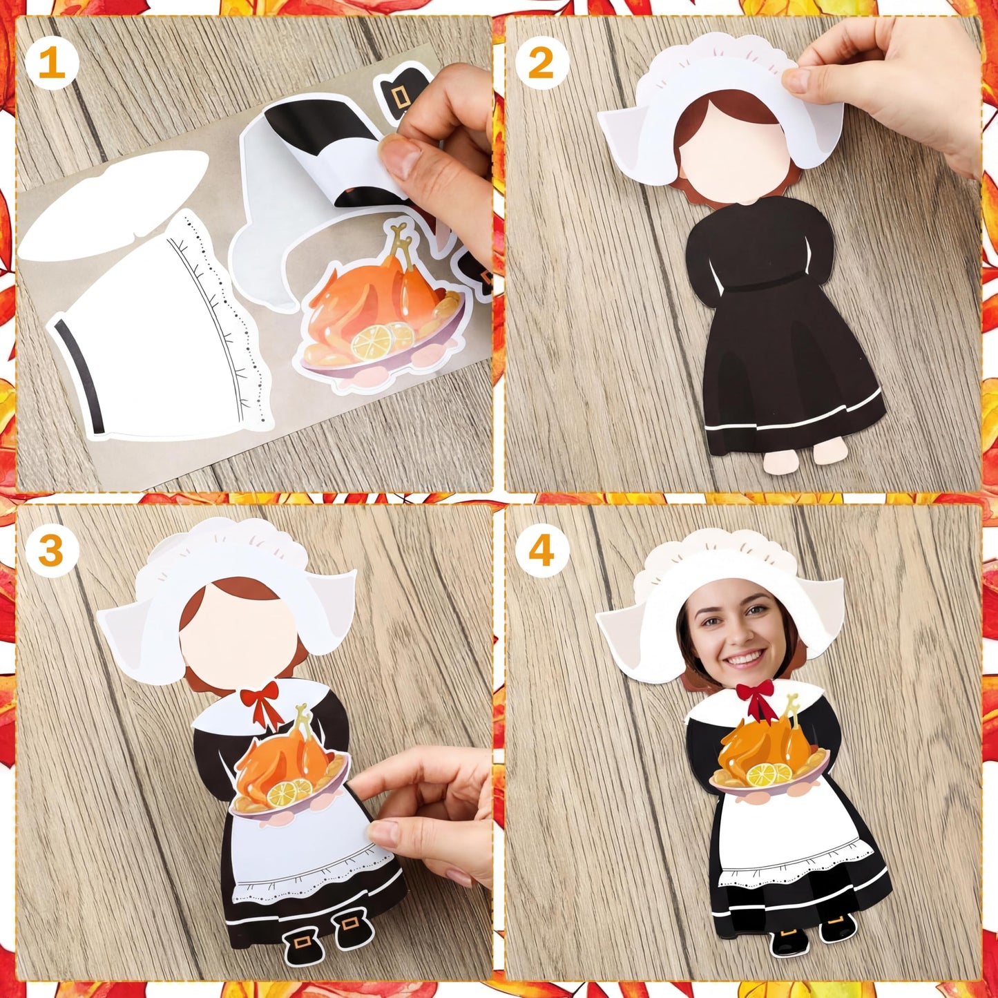 Qunclay 48 Sets Thanksgiving Pilgrim and Picture Frame Crafts Thanksgiving DIY Picture Frame Craft Kits Make Your Own Photo Kit Ornaments for Gift Supplies Home Activities Decor