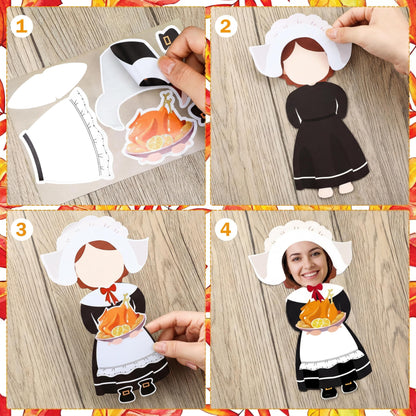 Qunclay 48 Sets Thanksgiving Pilgrim and Picture Frame Crafts Thanksgiving DIY Picture Frame Craft Kits Make Your Own Photo Kit Ornaments for Gift Supplies Home Activities Decor
