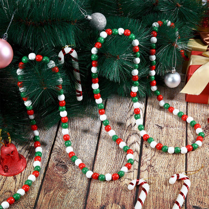 Hicarer 16 Feet Christmas Wooden Bead Garland Christmas Wood Bead Garland Decor Xmas Candy Cane Decoration Farmhouse Rustic Tree Decoration for Holiday Party(Mixed Red, White, Green)