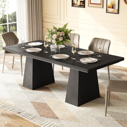 LITTLE TREE Dining Table for 4-6 People, Wooden Table, Rectangle Furniture with Heavy Duty Legs, Modern Kitchen Table for Home, Dining Room, Black