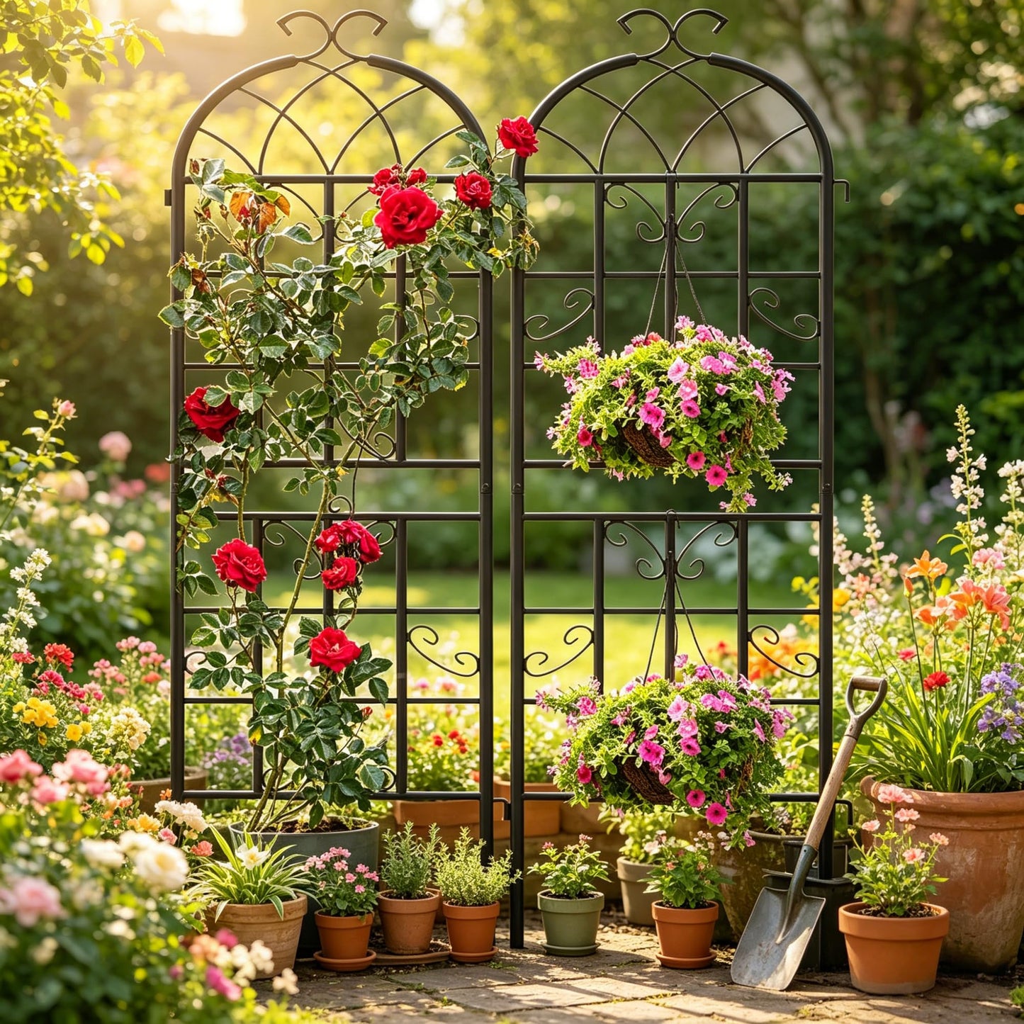 Ultym 2 Pack 71x20in Garden Trellises, Butterfly Black Metal Coated Rustproof Trellis for Climbing Plants Outdoor, Roses, Vegetables, Vines, Cucumbers