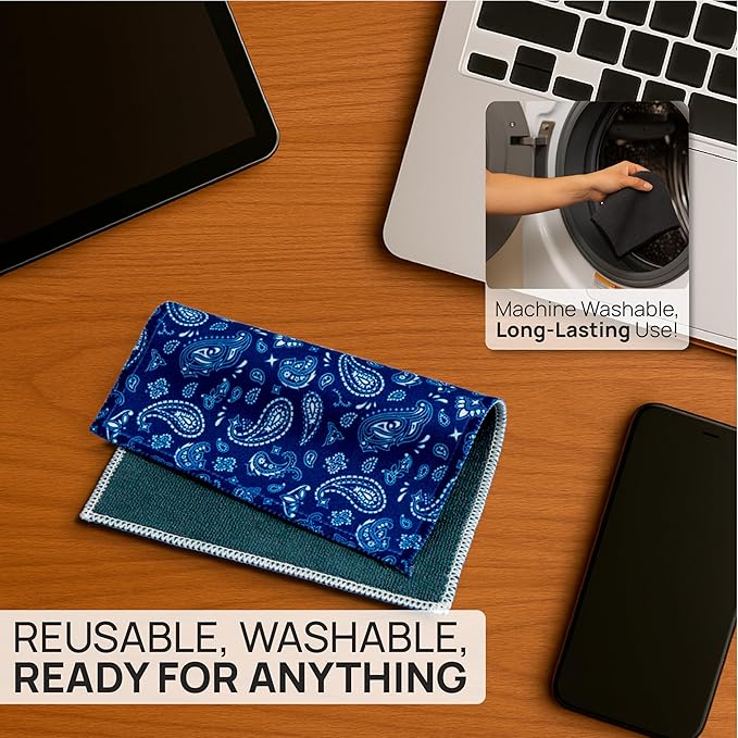Quick Cloth Microfiber Glasses Cleaning Cloths – 8x8, Paisley Blue, 1 Pack