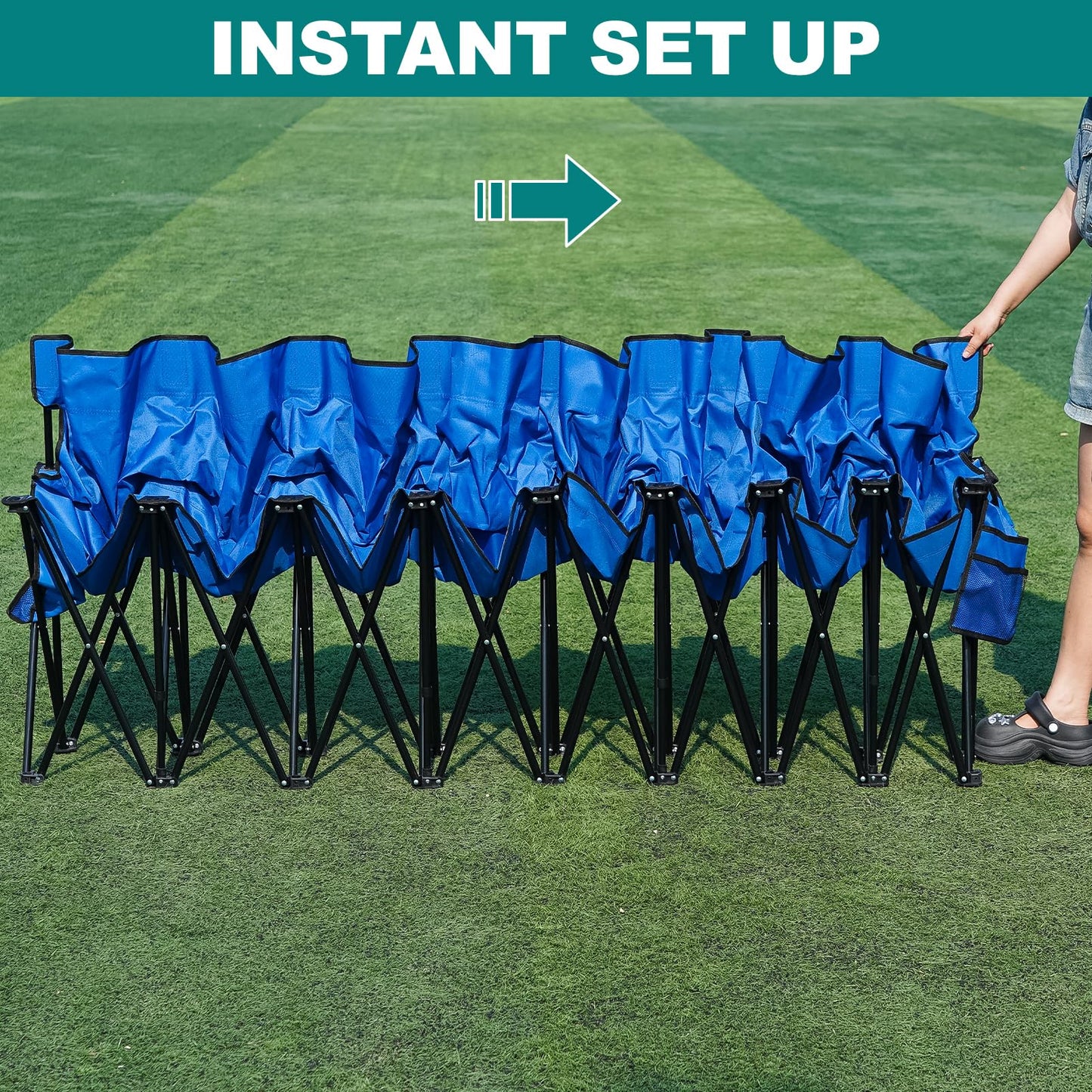 1MORE Portable Folding Bench, Foldable Sideline Bench for Team, 8 Seats Outdoor Camping Chair with Carry Bag & Backrest, Team Sport Sideline Bench for Football,Soccer, Fishing. Blue