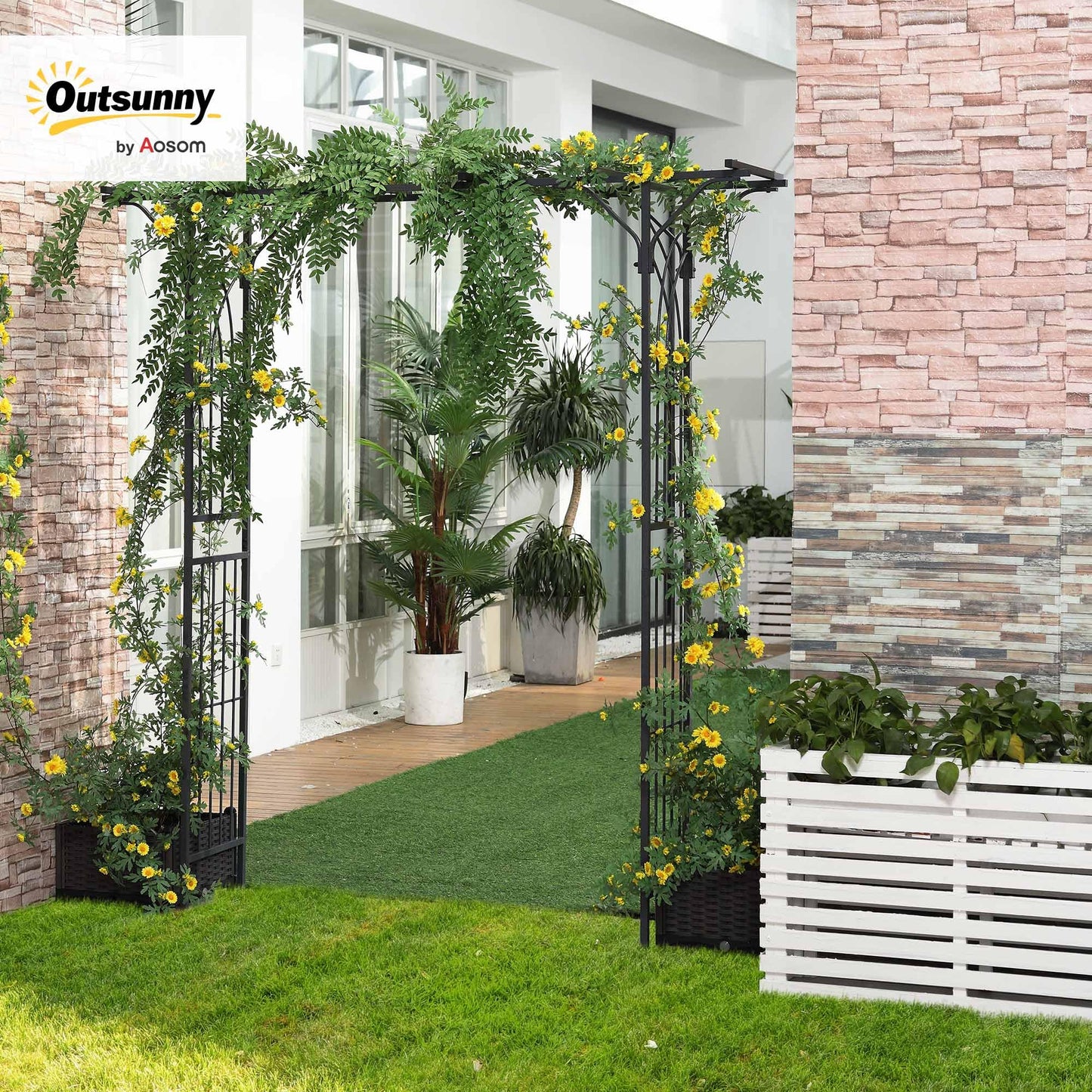 Outsunny 82'' Decorative Metal Garden Trellis Arch with Durable Steel Tubing & Elegant Scrollwork, Perfect for Weddings