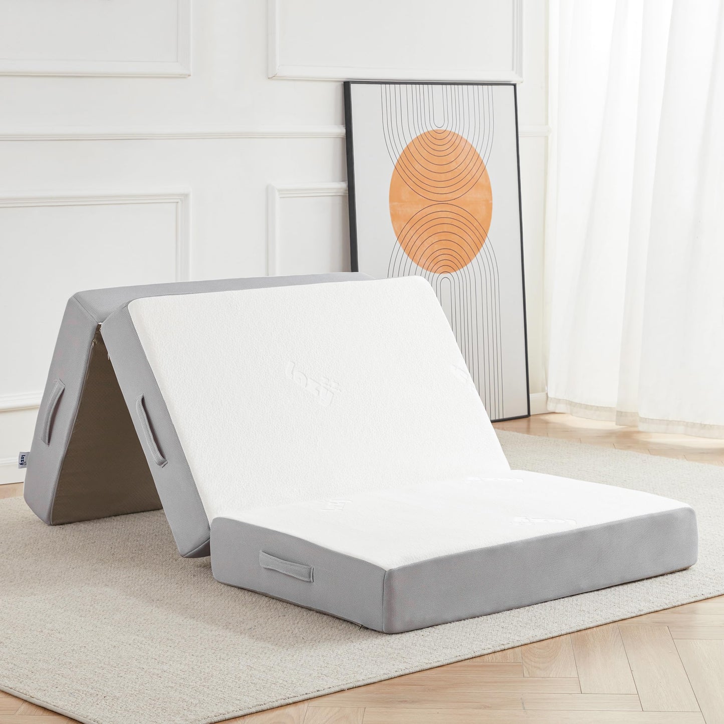 Lazyzizi Folding Mattress, 6 Inch Memory Foam Tri-fold Mattress with Breathable & Washable Bamboo Fiber Fabric Cover, Foldable Floor Guest Bed for Camping, Road Trip, Twin